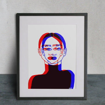 Affiche portrait femme style 3D calembour shop