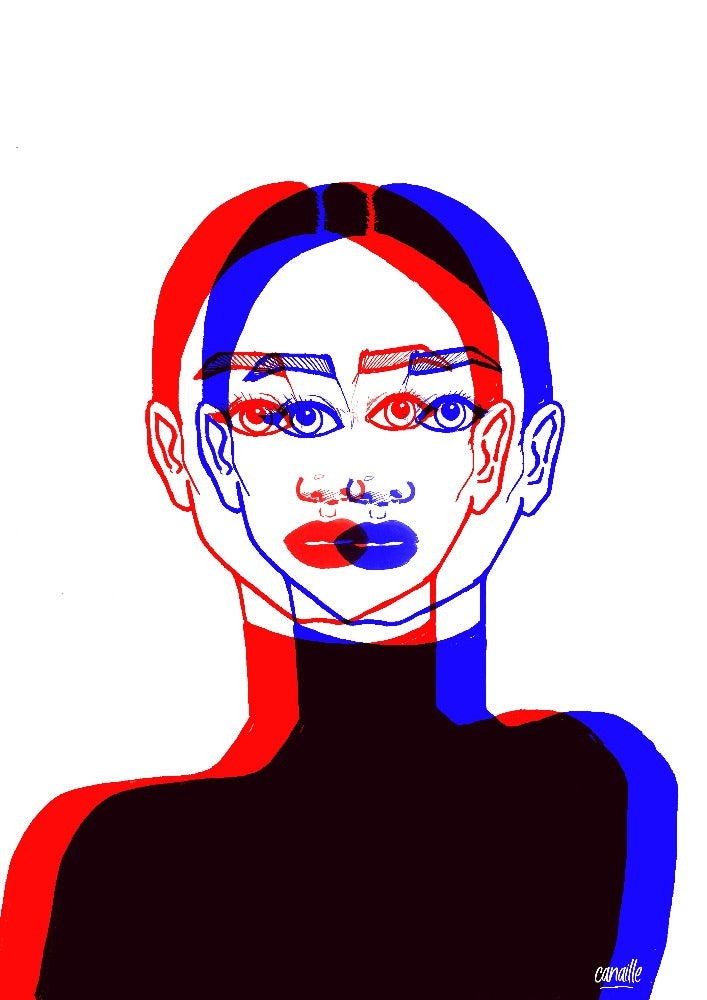 Affiche portrait femme style 3D calembour shop
